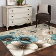 thumbnail image 3 of Teal Tulip Butterfly Area Rugs 4'x6', Washable Small Throw Rugs for Office Bathroom, Beige Turquoise Floral Vintage Rustic Indoor Outdoor Rug Non-Slip Low Pile Carpet Runner Reversible Floor Mats, 3 of 8