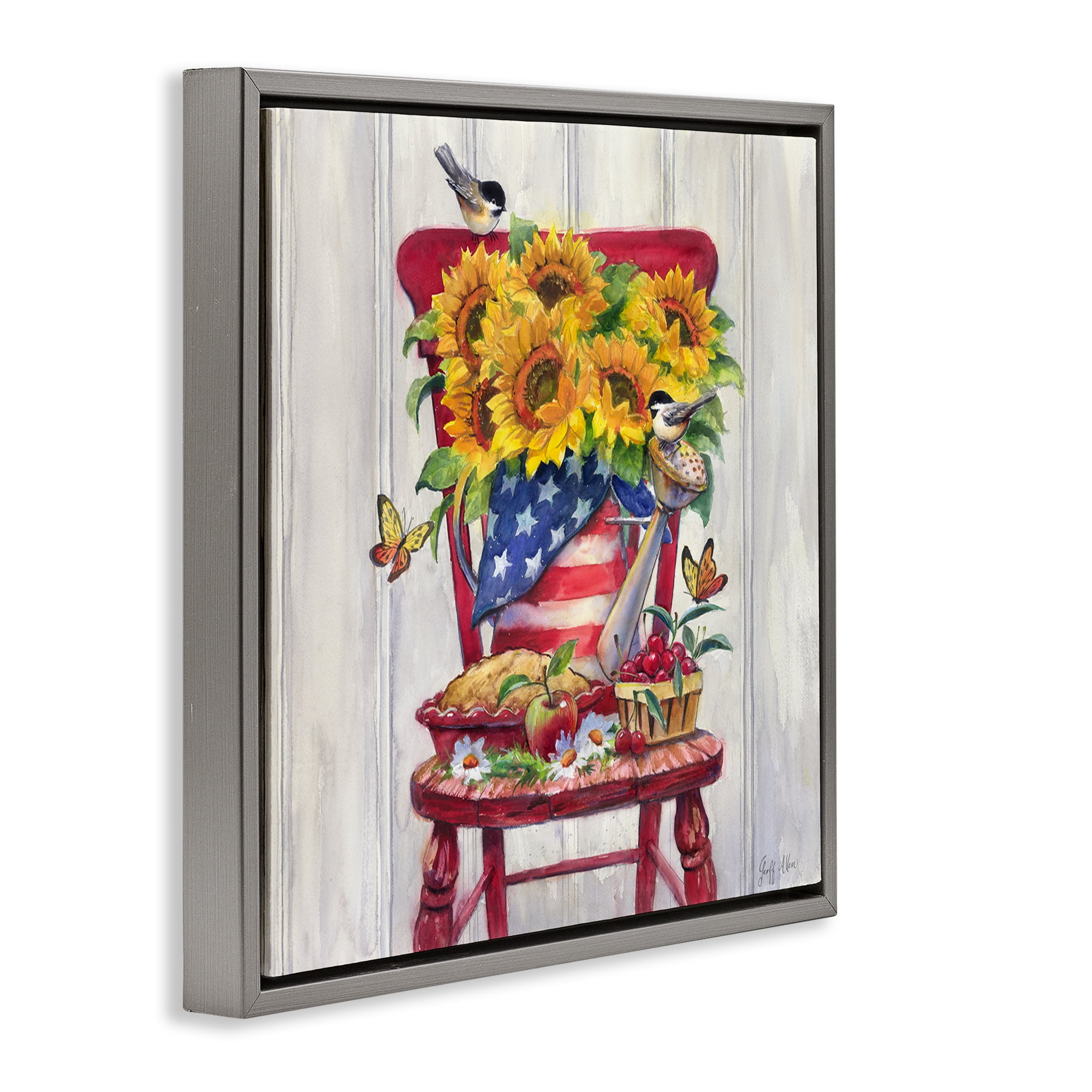 Stupell Industries Patriot Porch Still Life Patriotic Painting Gray Floater Framed Canvas Art Print Wall Art, 25 x 25