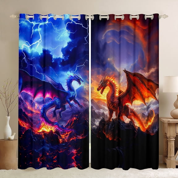 jejeloiu Red Blue Dragon Curtains Pack of 2 (42x84 Each),Wild Animal Curtains Blackout,Western Fantasy Bedroom Curtains For Teens,Breathable Home Decor