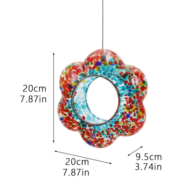 Hanging Hummingbird Feeder, Hand Painted Stained Glass Flower Design With 6 Feeding Ports, 12oz Nectar Capacity, All Weather Outdoor Garden Decor With Chain