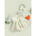 thumbnail image 3 of xiaxaixu Ensemble d'Été 2 Pcs pour Bébé Fille, Robe en Tulle à Manches Courtes Bouffantes avec Bandeau, 3 of 9