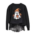 thumbnail image 4 of Women's Ghost Graphic Sweatshirts Halloween Long Sleeve Crew Neck Sweater Funny Cute Trendy Fall Sweat Shirts Tops Beige, L, 4 of 6