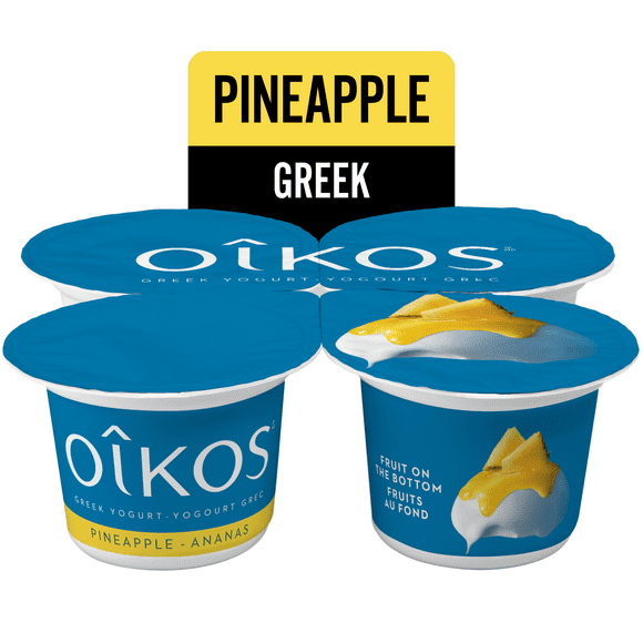 Oikos Greek Yogurt, Pineapple, Fruit on the Bottom, 2% M.F., 4 x 100 g