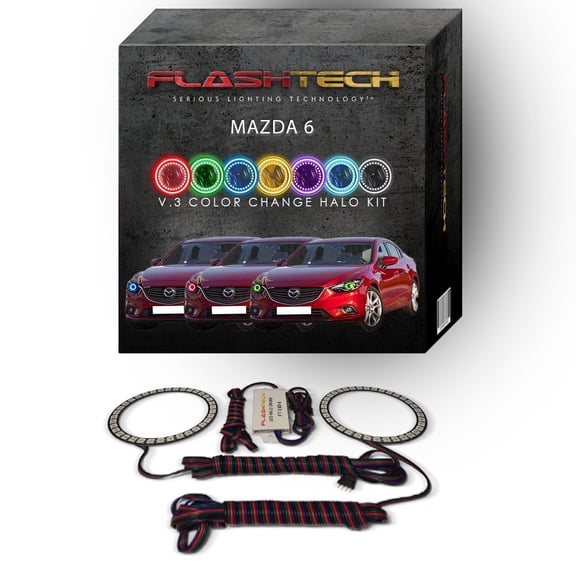 Flashtech RGB Angel Eye Multi Color Changing LED Halo kit for 2014-2015 Mazda 6 Headlights