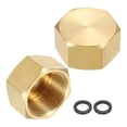 thumbnail image 1 of 2Pcs Tapón de cabeza hexagonal de latón, tapa de compresión, tapa de válvula de detención, accesorio de tubería de rosca hexagonal de 3/4" NPT con junta para acondicionador de aire, agua, oro, 1 of 7