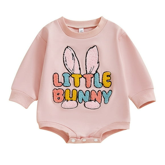 TBWNWG Onesies 3-6 Months,Baby Girl Boy Cute Bunny Letter Embroidery Long Sleeve Oversized Sweatshirt Romper Easter Outfit,Sizes 3-6 Months