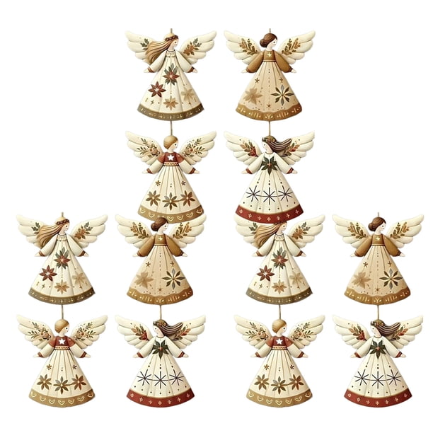 Adornos navideños de madera con forma de ángel. Adornos rústicos de estilo granja con forma de ángel. Adornos para colgar en el árbol de Navidad para decorar el hogar en Navidad.
