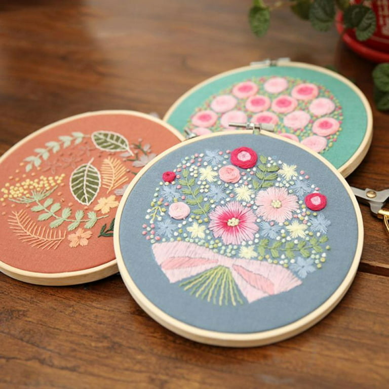 Embroidery Starter Kit for Beginners Stamped Cross Stitch Kits with Cute  Flowers and Plants Patterns with Embroidery Hoops and Color Threads for