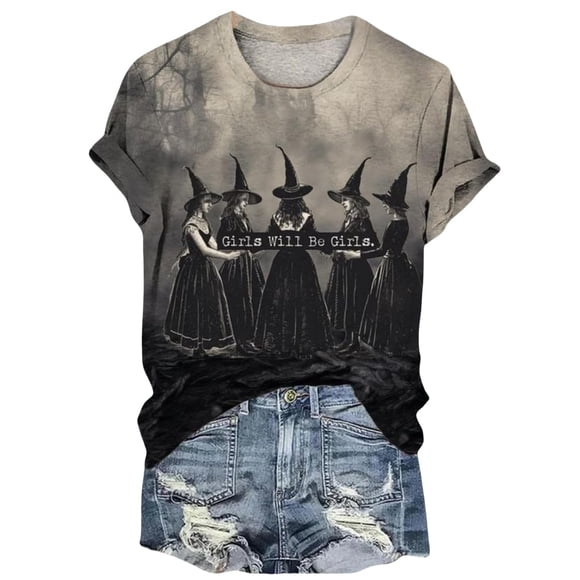 Camiseta de bruja de Halloween BOMYTAO manga corta multicolor XL