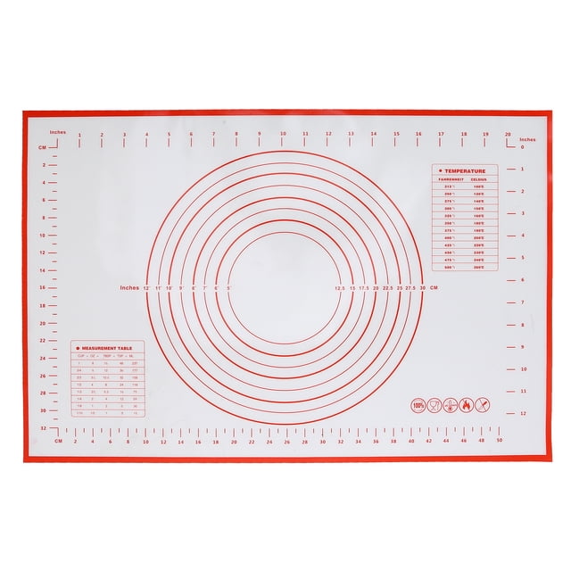 Esterilla de silicona reutilizable para hornear, esterilla para amasar, esterilla para repostería con medidas para masa de tarta, pizza, galletas, color rojo