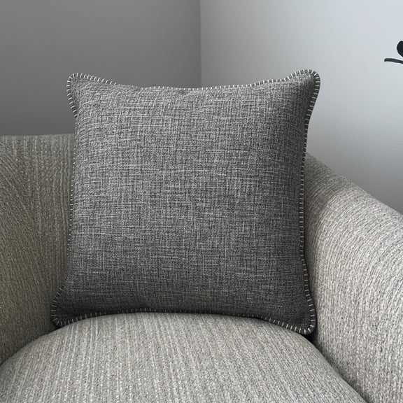 Videri Home 20"x20" Gray Polyester Weathered Whipstitch Decorative Throw Pillow Covers, Durable Vintage for Sofa Decor(2 Pack)