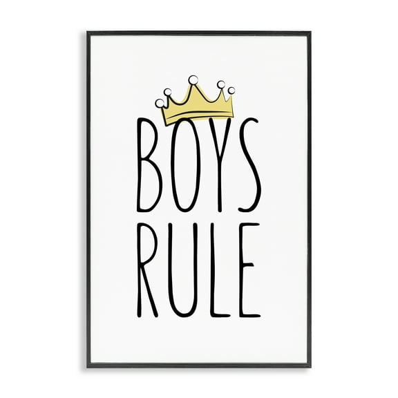 Stupell Industries Boys Rule with Crown Text & Numbers Painting Black Framed Art Print Wall Art, 12 x 18