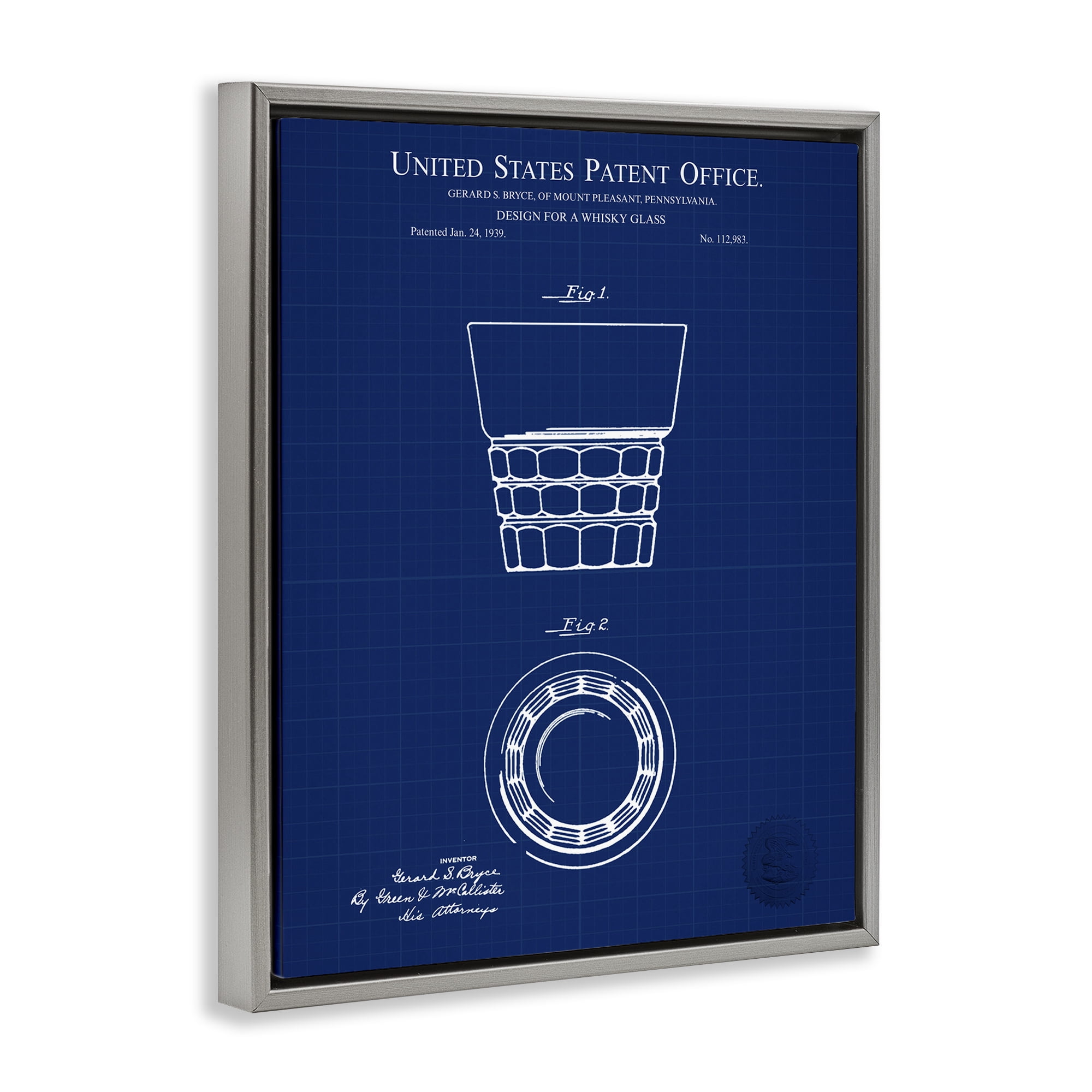 Stupell Industries Whisky Glass Blueprint Typography Painting Gray Floater Framed Art Print Wall Art, 17 x 21