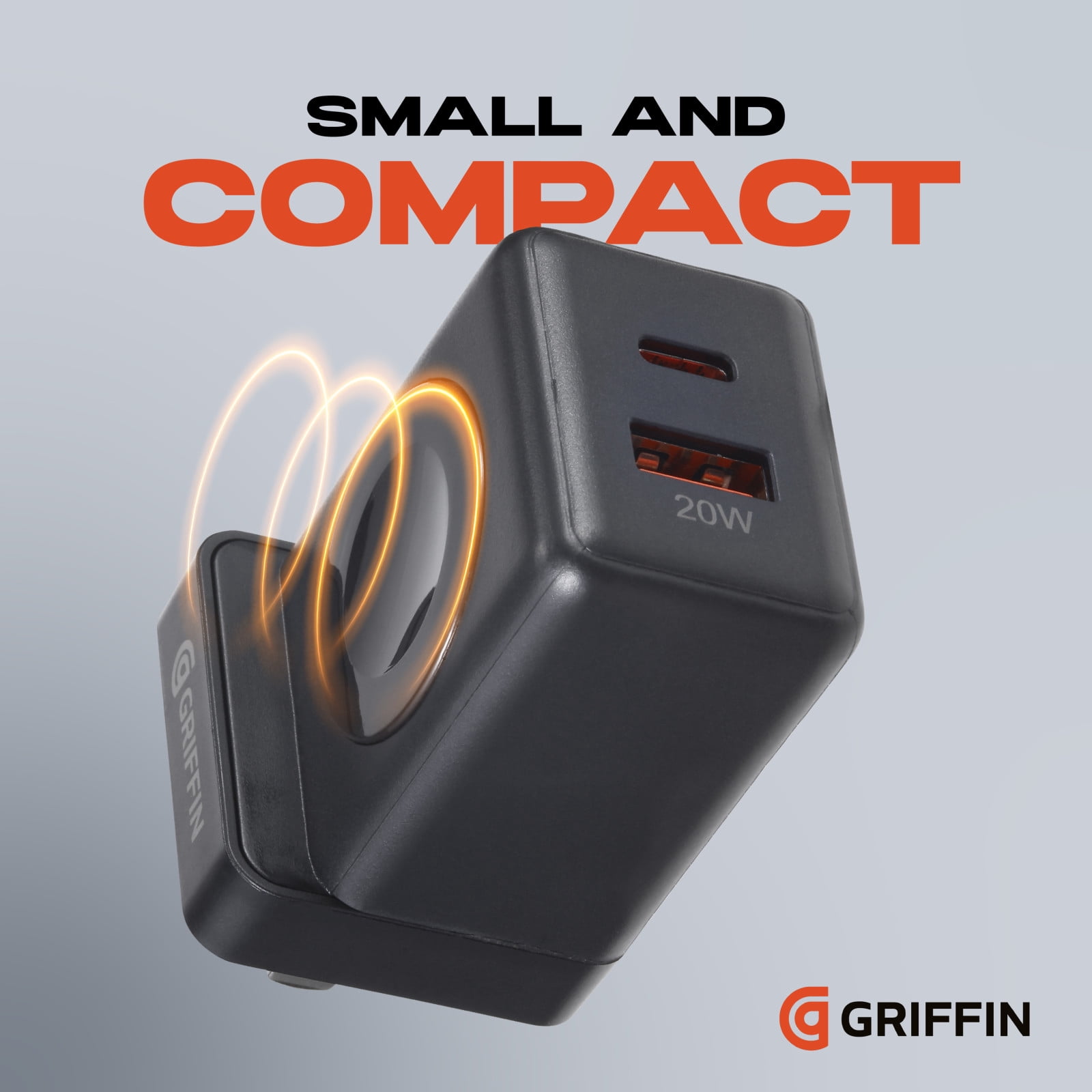 Griffin PowerBlock 20W Wall Charger with Smartwatch Wireless Charging, Dual USB-A & USB-C Ports, Fast Charging for Phones and Smartwatches