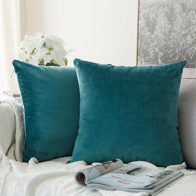 Paquete de 2 piezas, funda de almohada cuadrada decorativa suave de terciopelo, funda de cojín para sofá, dormitorio, asiento de automóvil, 18 x 18 pulgadas (sin relleno), color verde turque