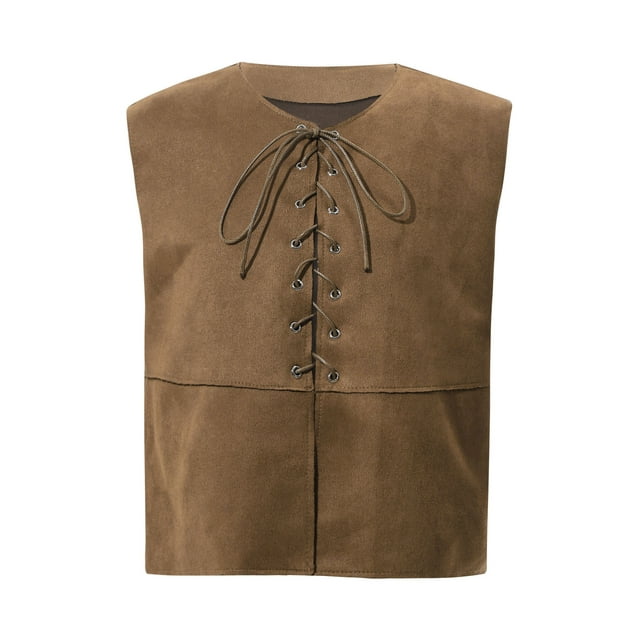 iiniim Enfants Garçons Filles Gilet de Costume Gothique Médiéval Steampunk Col en V Sans Manches à Lacets Gilet Habillé Brun 14