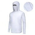 thumbnail image 7 of Tqyyweavej Men's UPF 50+ Hoodie Shirts UV SPF Rash Guard Solid Color Breathable Shirts Sun Protection Lightweight Long Sleeve Tops with Mask, White, 7 of 7