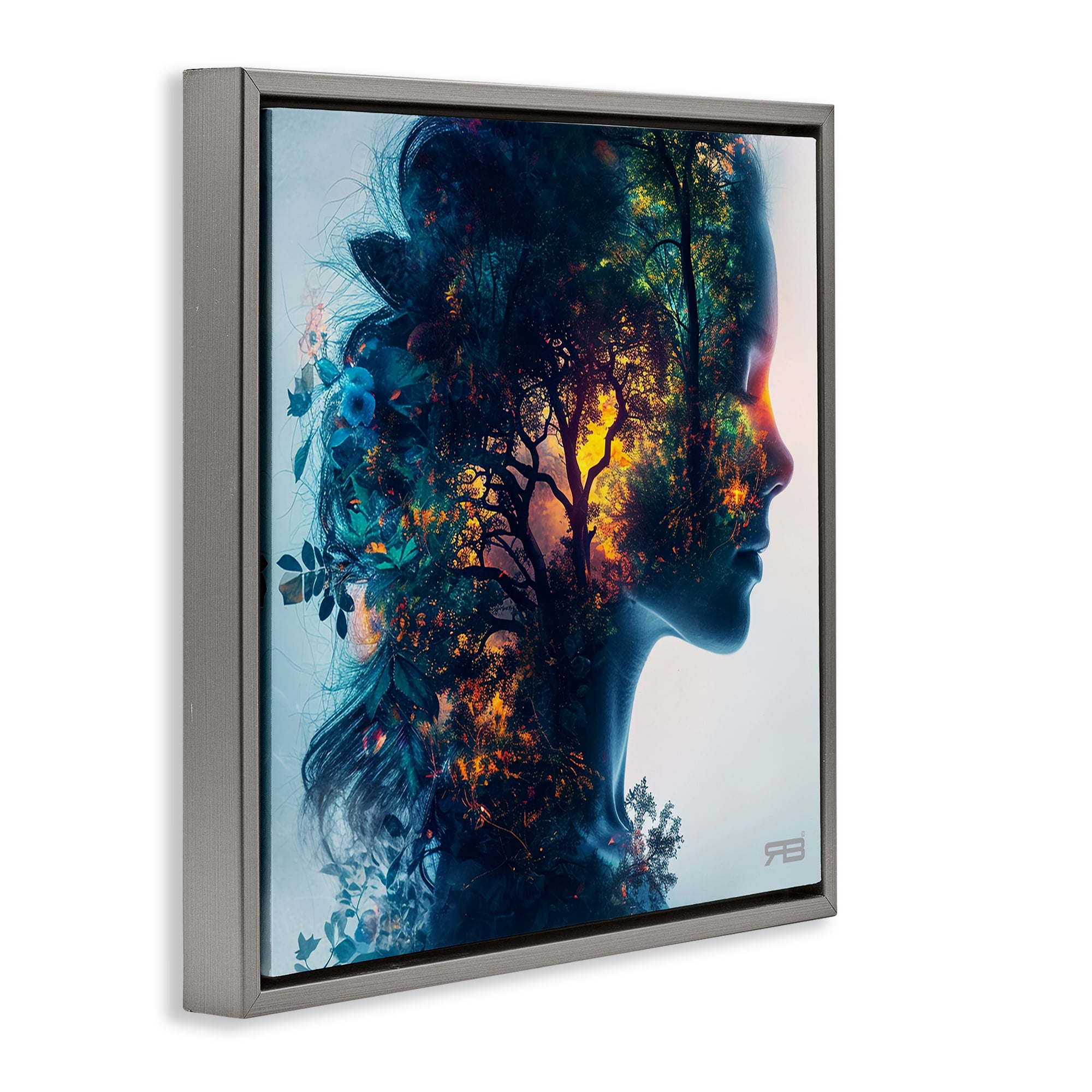 Stupell Industries Glowing Tree Girl Portrait People Painting Gray Floater Framed Canvas Art Print Wall Art, 25 x 25