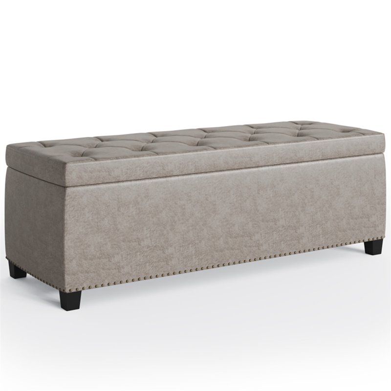 Simpli Home Hamilton 48" Wide Faux Leather Storage Bench in Distressed Gray