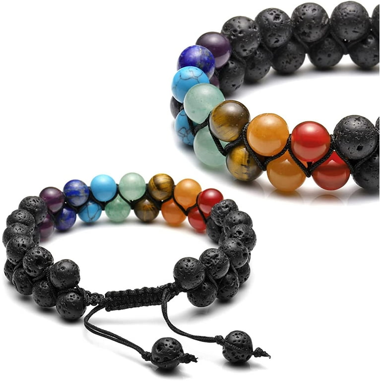 Top Plaza Bead Chakra Bracelet 7 Chakras Healing Crystals Bracelet Yoga Stone Beads Bracelets Meditation Relax Anxiety Bangle for Womens Mens