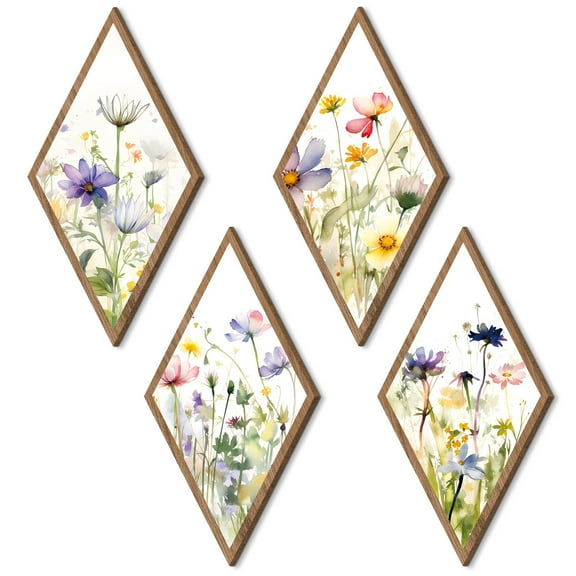 4 Pieces Rhombus Hanging Decoration- Rustic Farmhouse Decor,Minimalist Flower Wall Decors for Living room Bathroom Bedroom Dining Room,D