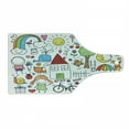 thumbnail image 1 of Cartoon Cutting Board, like Doodle Drawing of House Girl and Boy Teddy Bear Various Other Things, Decorative Tempered Glass Cutting and Serving Board, Wine Bottle Shape, Multicolor, by Ambesonne, 1 of 1