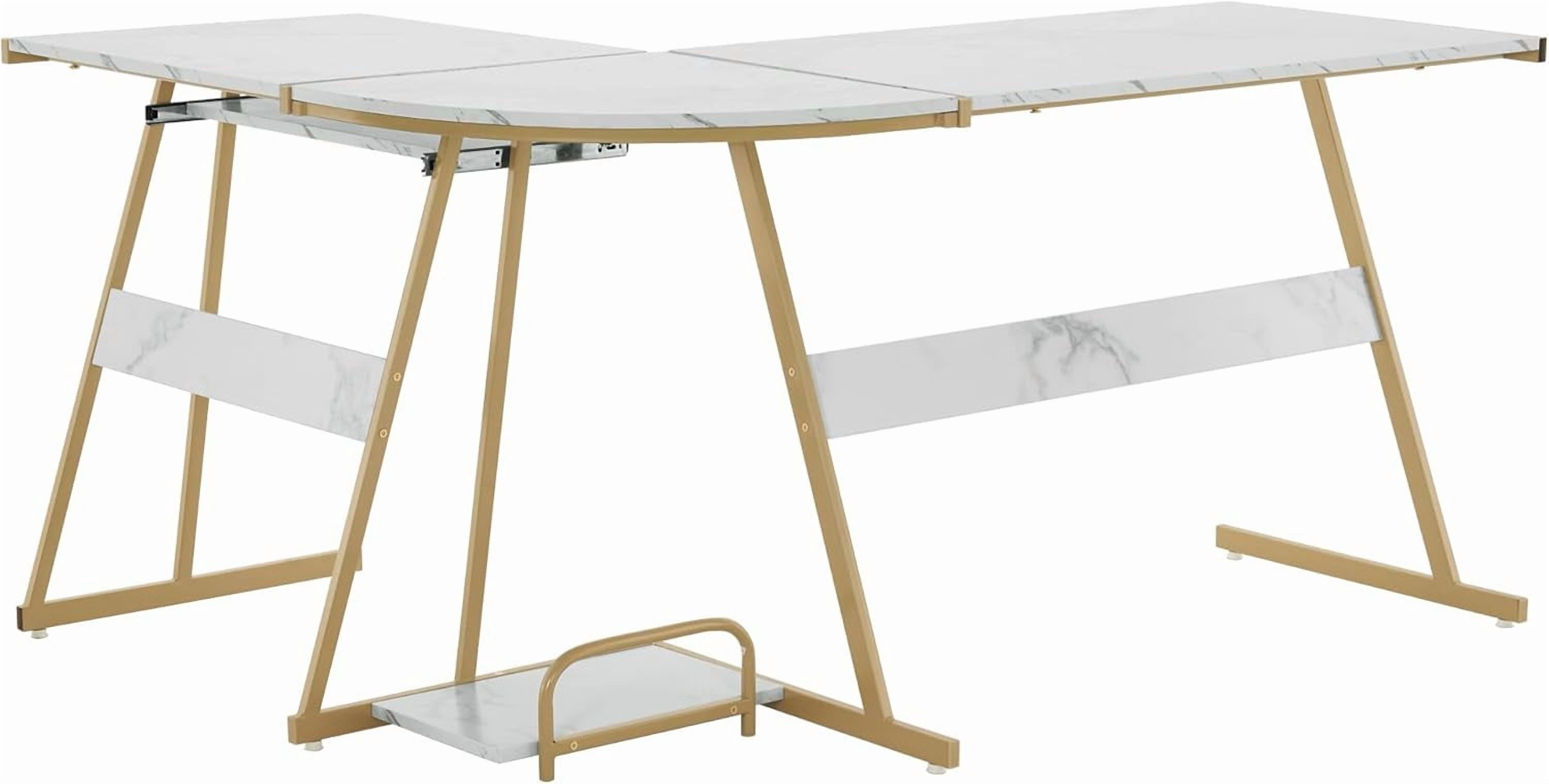 Ivinta L-shape Computer Desk with Keyboard Tray, Corner Desk with Faux Marble Top White