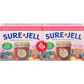 Sure-Jell Premium Fruit Pectin for Less or No Sugar Needed Recipes Value Pack, 2 ct Pack, 1.75 oz Boxes