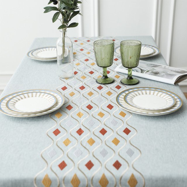 Embroidery Tassel Tablecloth Cotton Linen Dust Proof Table Cover for Kitchen Dining Room Home Party Tabletop Decor Yening