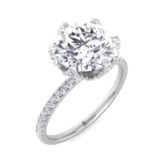 Parosi - Pave Center Prong Round Cut Moissanite Lab - Diamond Engagement Ring