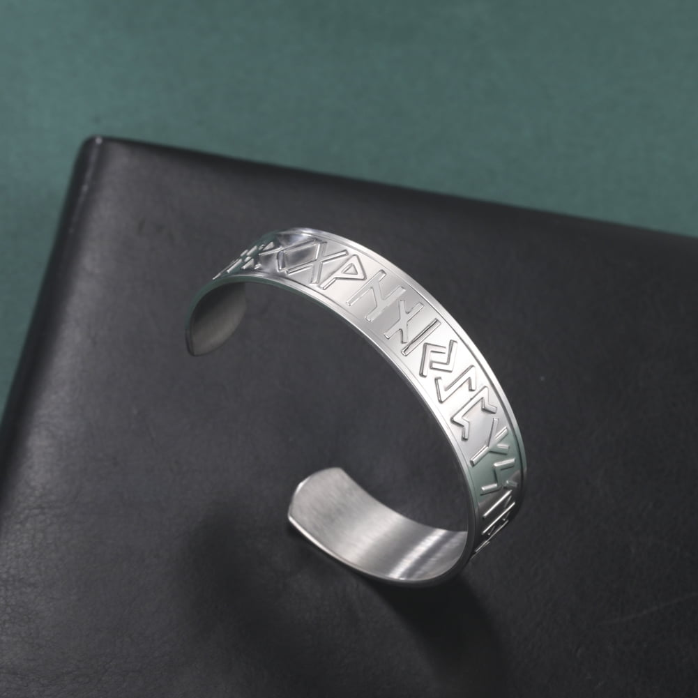 EUEAVAN Viking Norse Runes Bangle Stainless Steel Open Cuff Bracelet for Men Party Gift