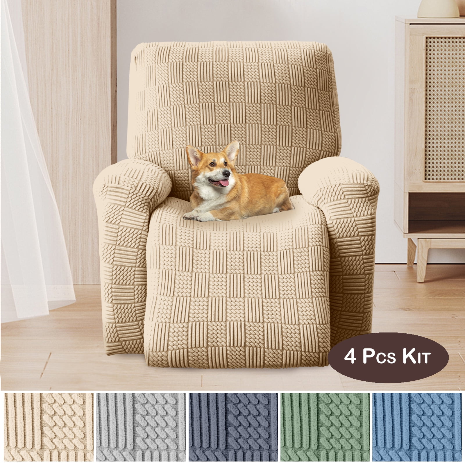 Lapalife 4 Piece Recliner Slipcover Stretch Jacquard Couch Covers Chair