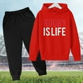 thumbnail image 3 of Hoodie Sweatsuits Outfits 2 piece for Boy Rugby Football Letter Printed Hoodie Pants Children's Two Piece Fashion Trend American Football Fans Sports Athletic Z04-Red, 110, 3 of 3