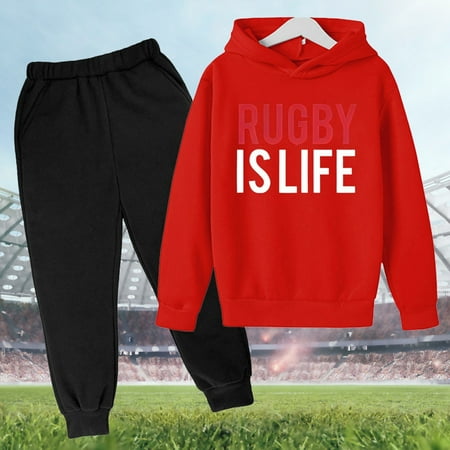 

Toddler Boys Outfit Sets Letter Printed Hoodie Pants Suit Casual Two Piece Fashion Trend Football Fans Sports Gift