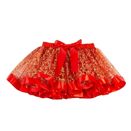 

Jgppe Kids Christmas Tulle Skirt Layered Tulle Dance Party Tiered Bright Bow Cute Pleated Skirts for Baby Girl