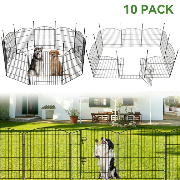 BSHAPPLUS® Garden Fence with Gate 10 Pack ,33in (H) x 24ft (L) Metal Fence,Rustproof Decorative Fence,Animal Wire Fence,Wrought Iron Fence, Outdoor Picket Fencing No-Dig for Yard, Lawn,Patio Borde