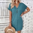 thumbnail image 7 of Ashirexll Summer Dresses for Women Midi Dresses Women's Fashion Casual Solid Color Short Sleeve V-Neck Dress, 7 of 7