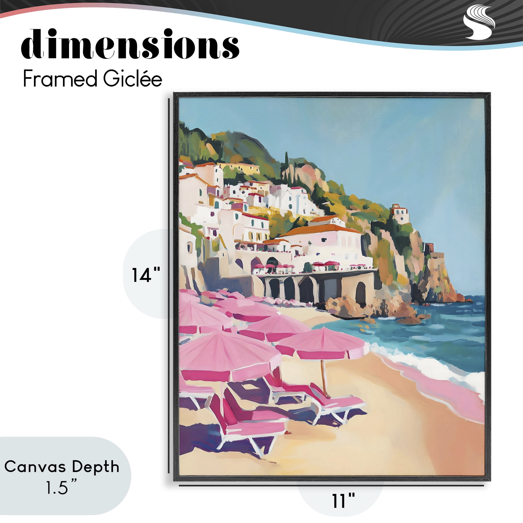 Stupell Industries Pink Beach Chairs on Shoreline Black Framed Giclee Art, design by The Prints Vibe
