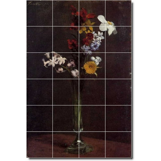 Ceramic Tile Mural-Henri Fantin-Latour Flowers Shower Tile Mural 12. 32" w x 48" h using (24) 8 x 8 ceramic tiles