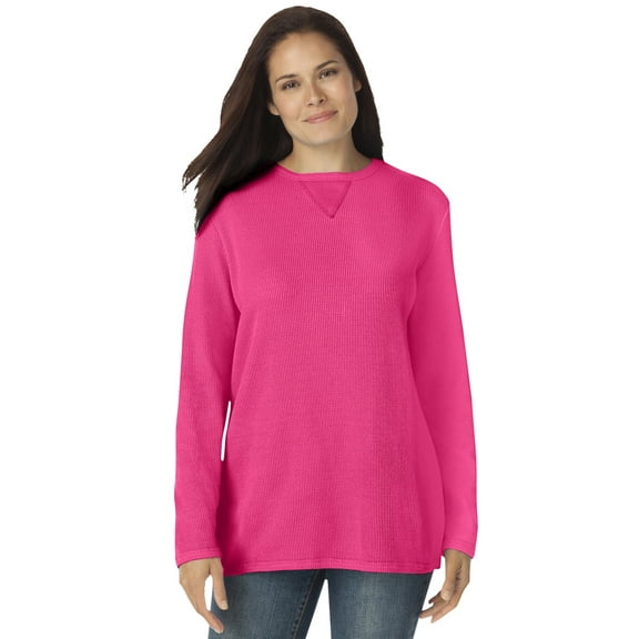 Woman Within Plus Size Long-Sleeve Crewneck Soft Waffle Knit Thermal Shirt