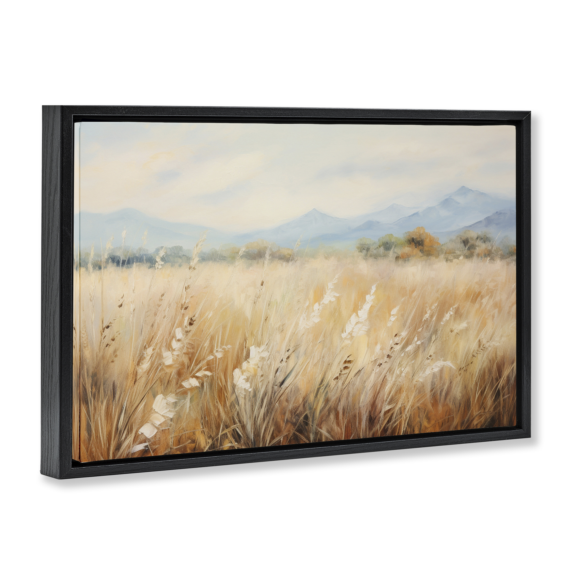 Stupell Industries Wheat Field Landscape Landscape & Nature Painting Black Floater Framed Canvas Art Print Wall Art, 25 x 17