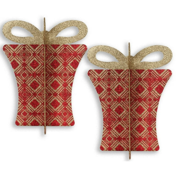 2 Pack 13.5" Red and Gold 3D Gift Box
