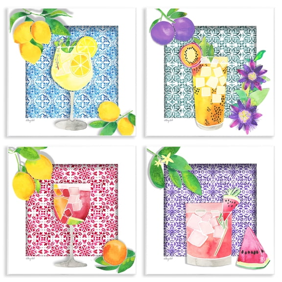 Stupell Industries Bright Patterned Fruit Cocktails Food & Beverage Painting Unframed Art Print Wall Art, 12 x 12, Set of 4