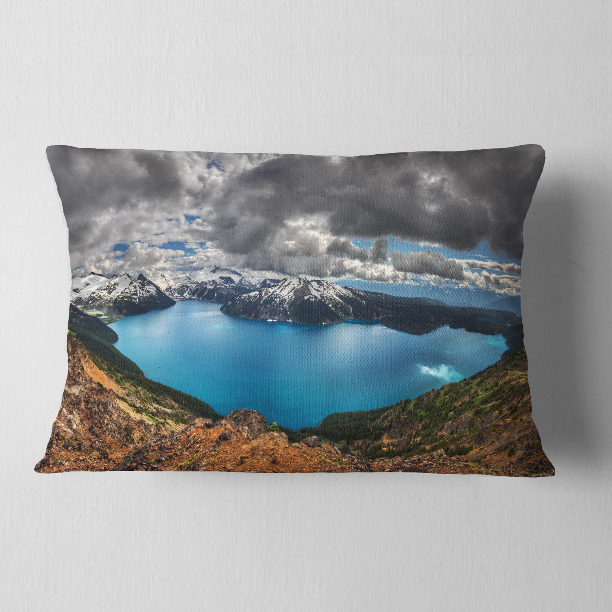 Designart Lake Surrounded by Mountains - Landscape Printed Throw Pillow - 12x20