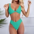 thumbnail image 2 of AWZXDE Two Piece Swimsuit for Women Solid Color V Neck with Knot Front Supportive Triangle Bottoms Set Beach Basic for Summer Vacation Mint Green,S, 2 of 5