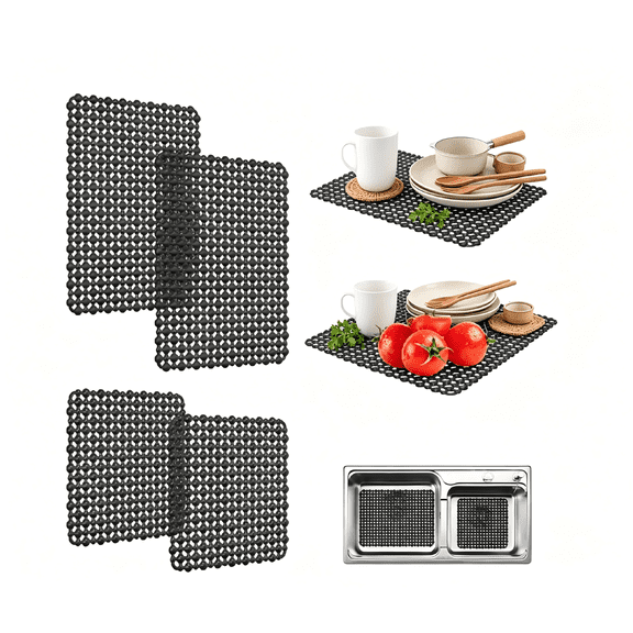 4 Pack Kitchen Sink Mat – Sink Protector Mat, Cuttable PVC Draining Protector Mat for Stainless Steel & Ceramic Sink, Quick Drainage, Scratch Protection – 15.75"x11.8" & 11"x11"