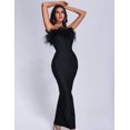 thumbnail image 5 of Vestido largo BELLA BARNETT de plumas negras para mujer, talla S, 5 of 5