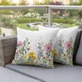 thumbnail image 4 of Spring Flowers Pillow Covers 2 Pack Watercolor Country Pink Yellow Blue Floral Leaf Pillowcase Waterproof Outdoor Throw Pillow Cover for Patio Garden Square Cushion 20”x20”, 4 of 9