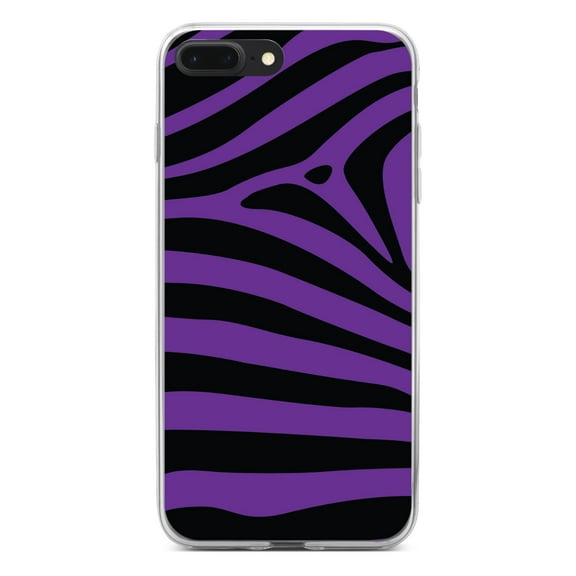 DistinctInk Clear Shockproof Hybrid Case for iPhone 7 PLUS / 8 PLUS (5.5" Screen) - TPU Bumper, Acrylic Back, Tempered Glass Screen Protector - Black Purple Zebra Skin Stripes