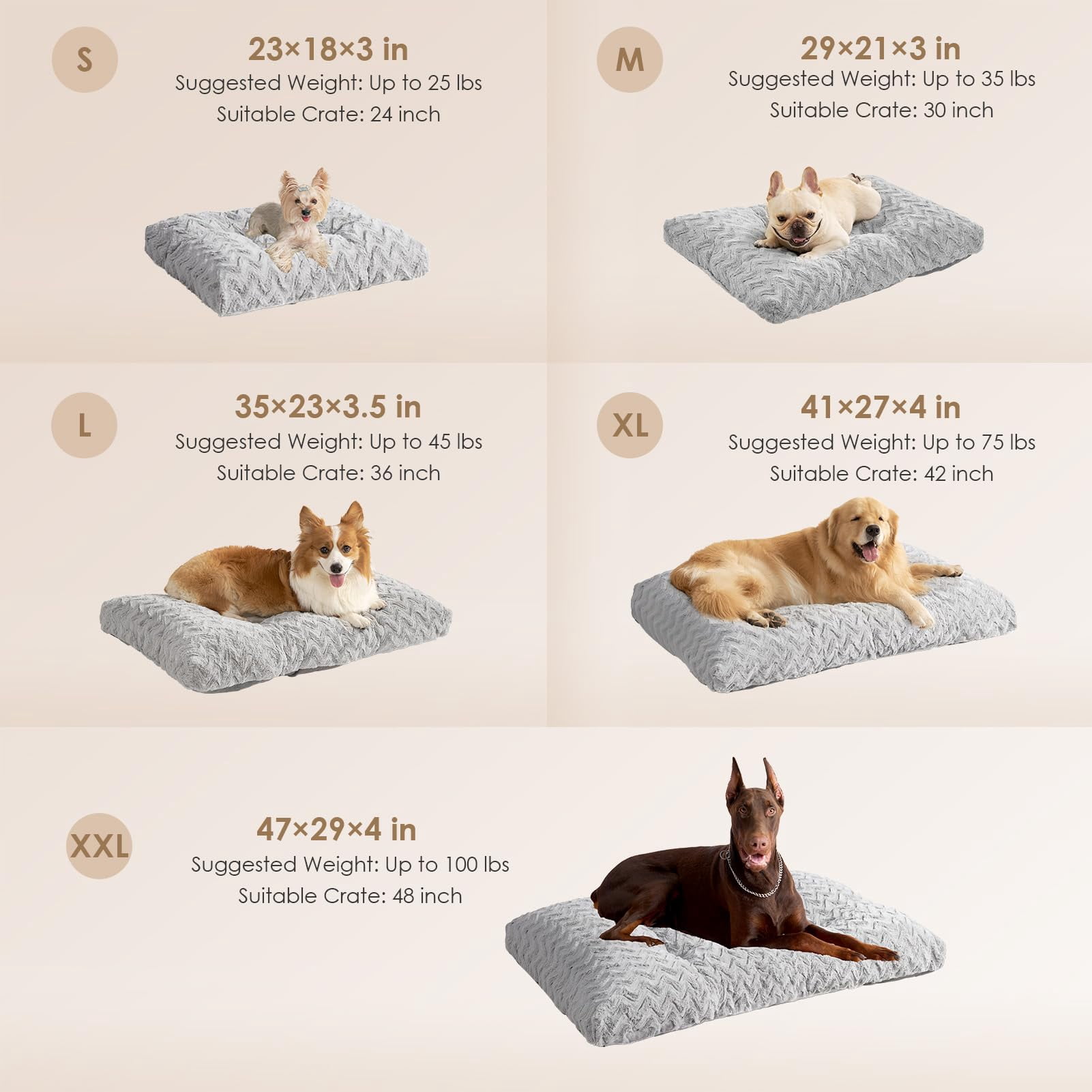 Washable Xl Dog Bed For Crate 41x27 Inch  Reversible Kennel Pad Extra Large Dogs Weight Up To 75 Lbs Plush And Comfy Pet Sleeping Mat Grey